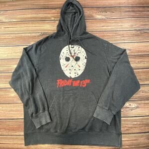 Friday the 13th Graphic Print Hoodie Pullover Sweatshirt Gray Wash Men's XL